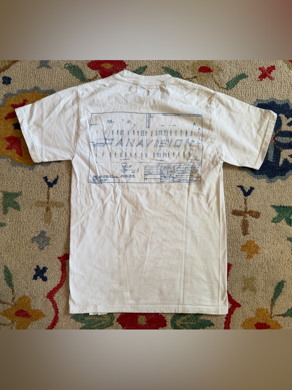 NWOT Hanes Panavision White T-Shirt with Blue Screenprint Back Graphic